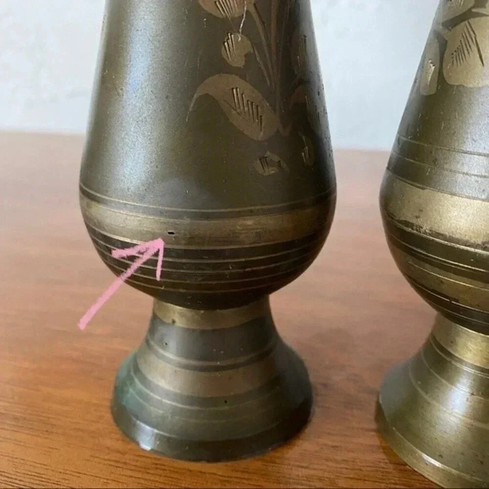 Vintage Indian Engraved Brass Vase Sets - Picture 6 of 7